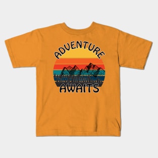 Adventure Awaits retro sunset camping Van Life Kids T-Shirt